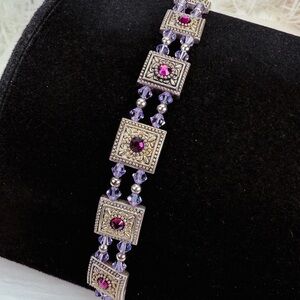 Bohemian chic Aged Silvertone purple toggle bracelet